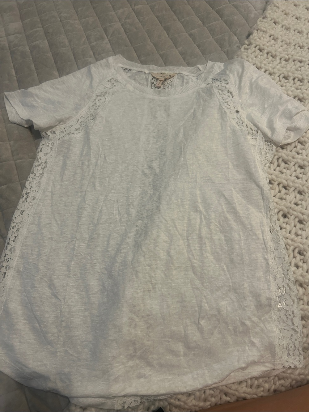 Rebecca Taylor White Lace-Inset Short Sleeve Tee